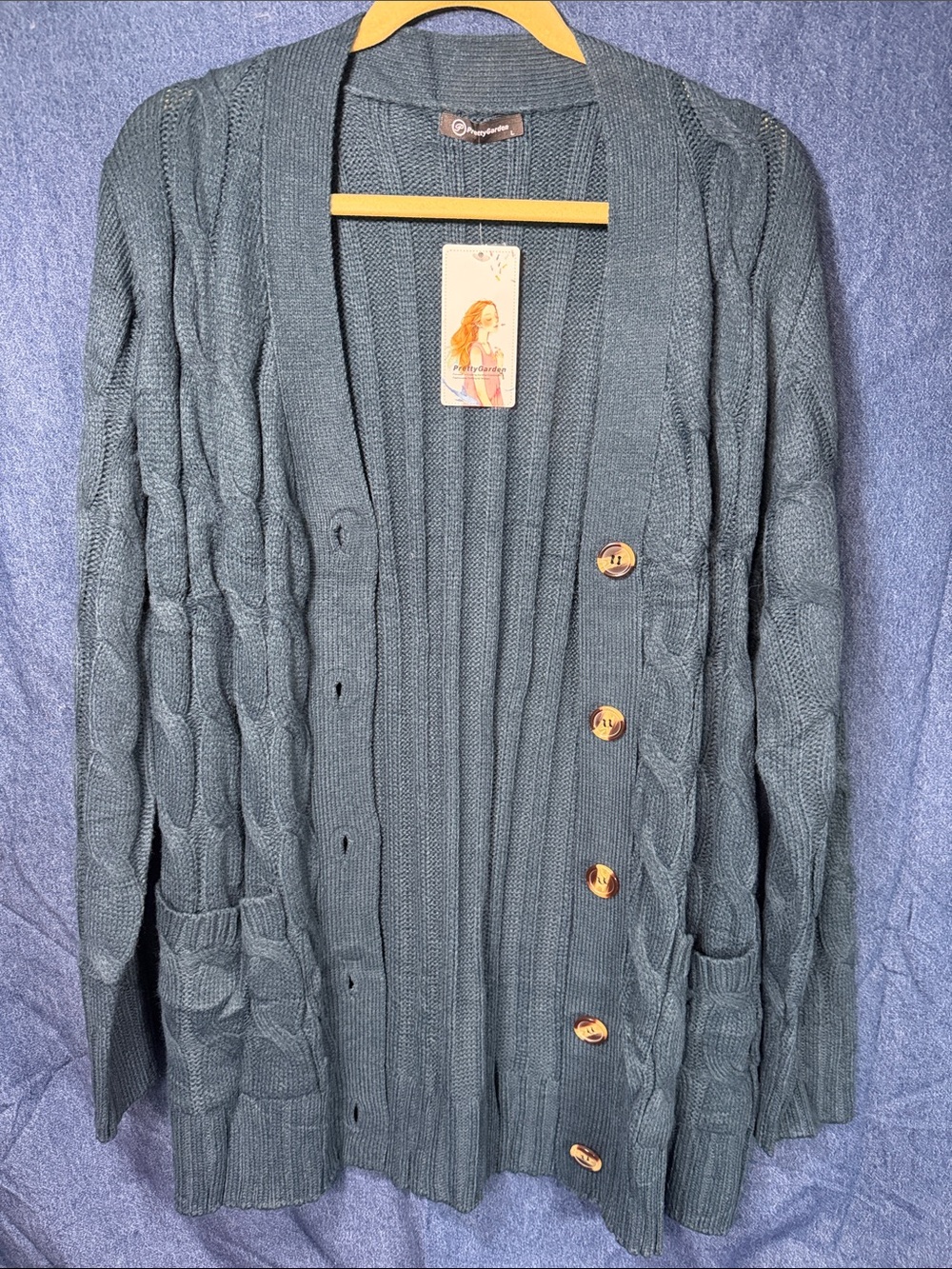 Women's Cable-Knit Button-Front Cardigan Sweater - Slate Blue